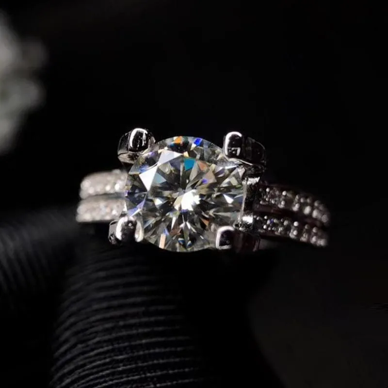 Platinum Plated Silver Moissanite Engagement Ring 1ct