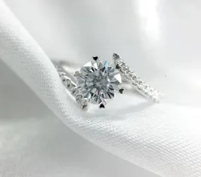 Platinum Plated Silver Moissanite Ring 0.8ct Center Stone