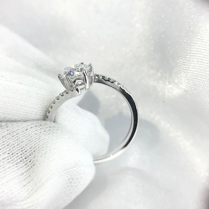 Platinum Plated Silver Moissanite Ring 0.8ct Center Stone