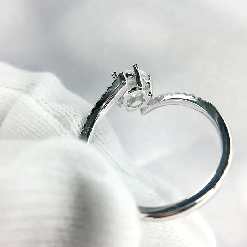 Platinum Plated Silver Moissanite Ring 0.8ct Center Stone