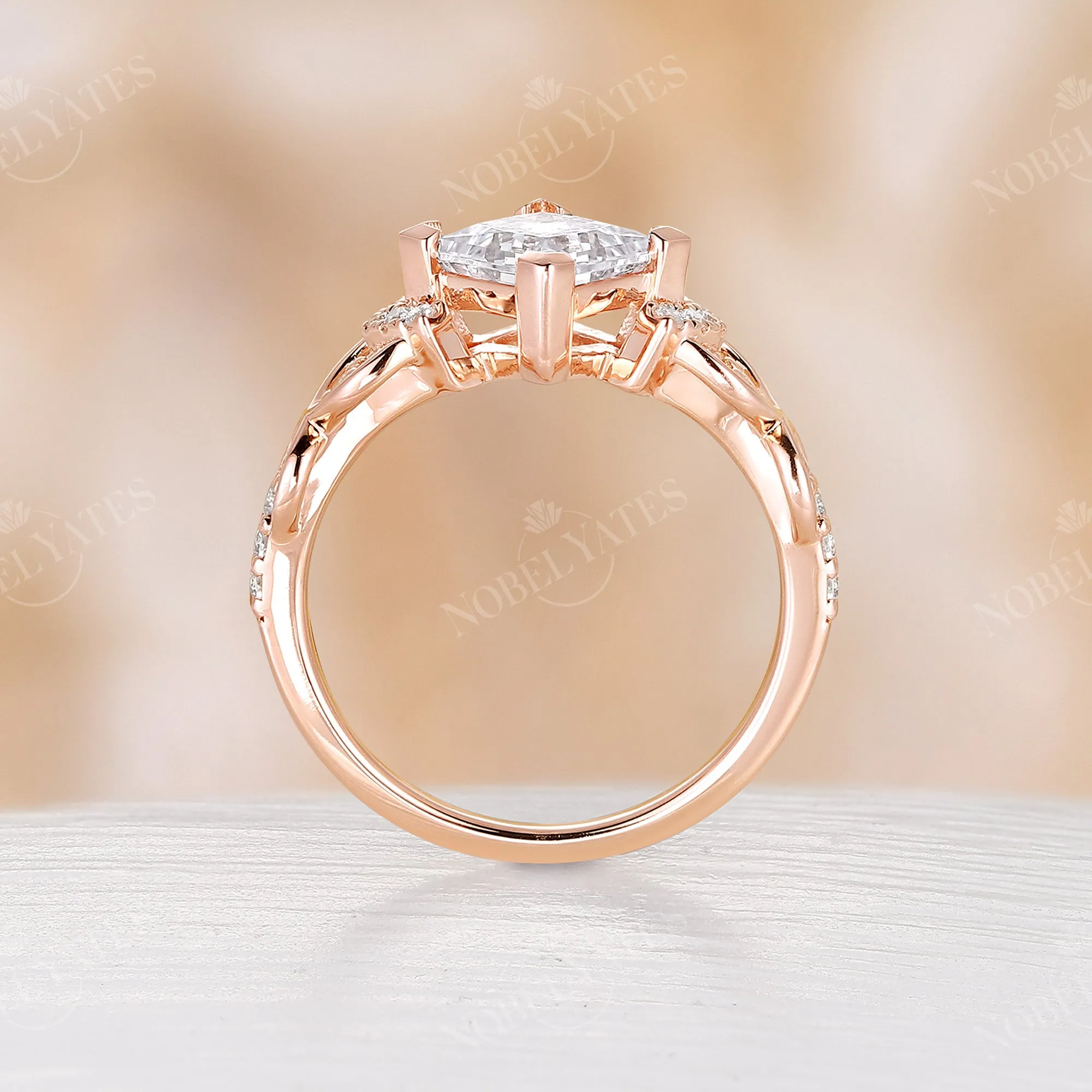 Princess Cut Moissanite Rose Gold Unique Twist Engagement Ring