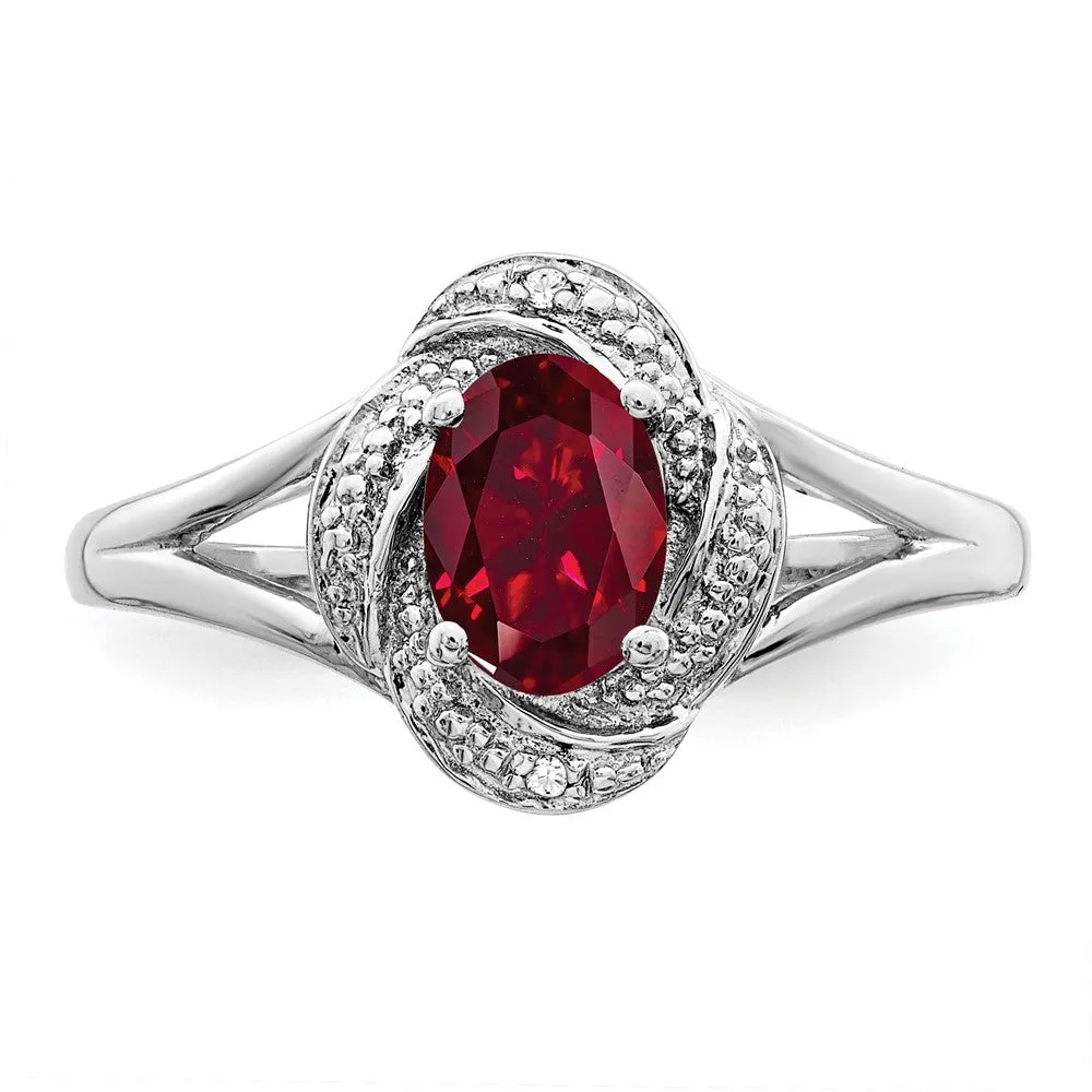 Rhodium-Plated Diamond & Created Ruby Ring in Sterling Silver