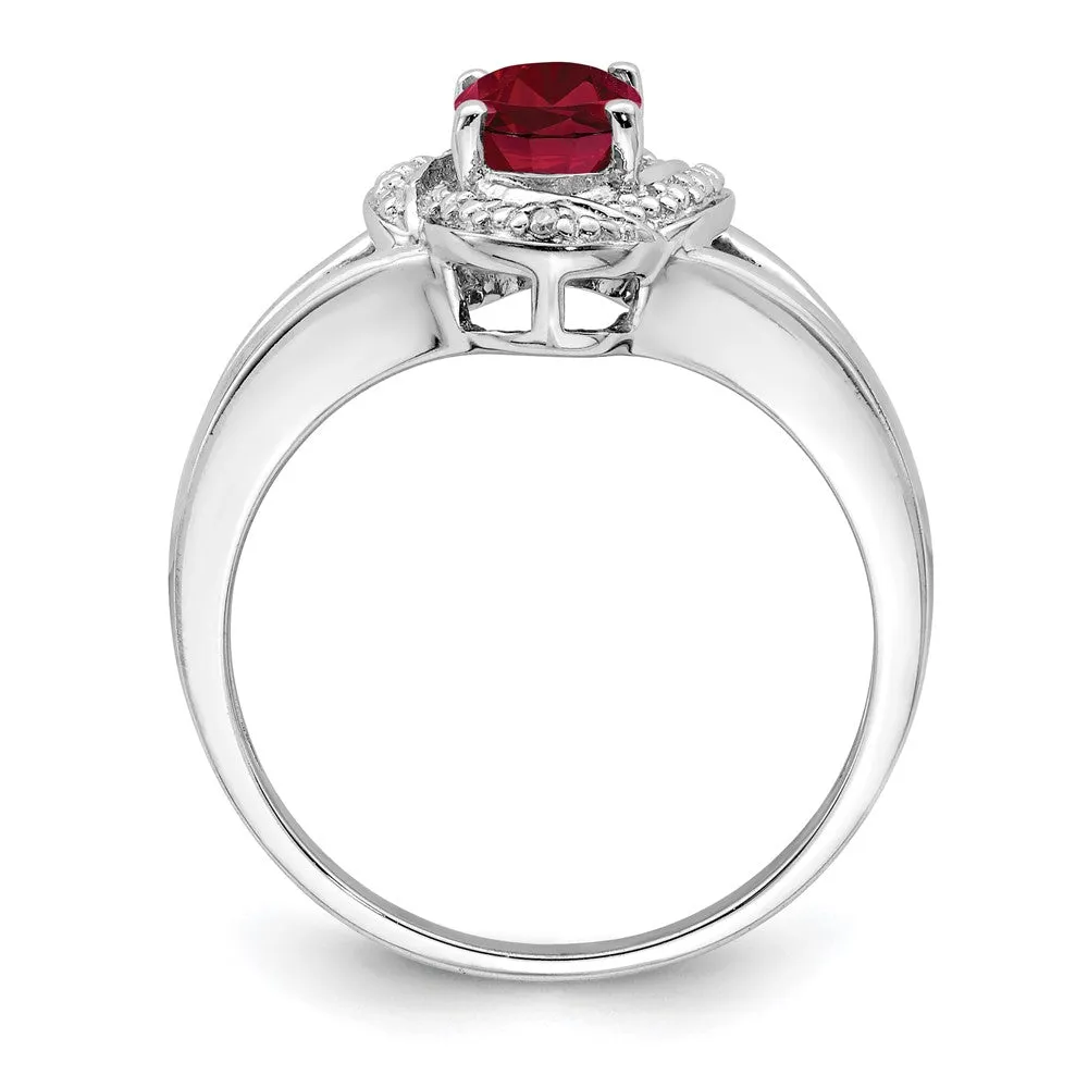 Rhodium-Plated Diamond & Created Ruby Ring in Sterling Silver