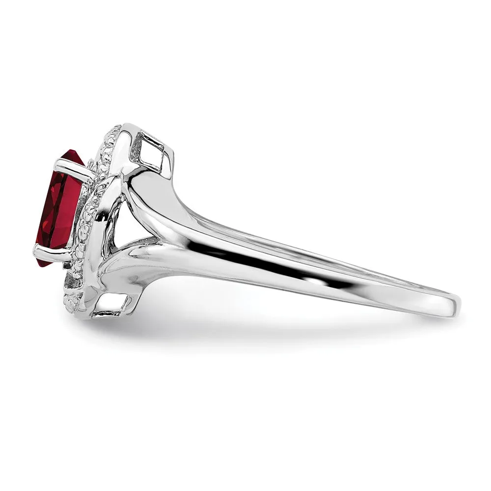 Rhodium-Plated Diamond & Created Ruby Ring in Sterling Silver