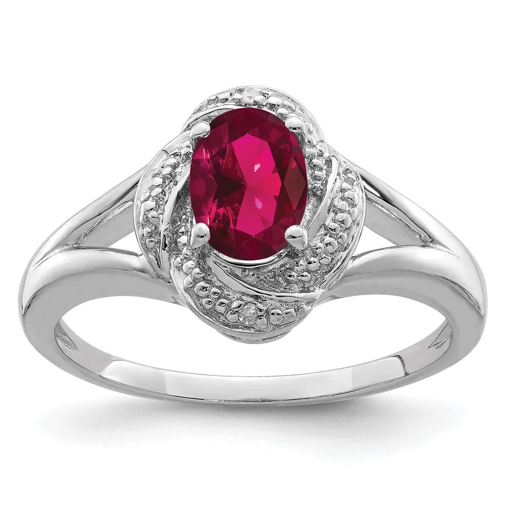 Rhodium-Plated Diamond & Created Ruby Ring in Sterling Silver