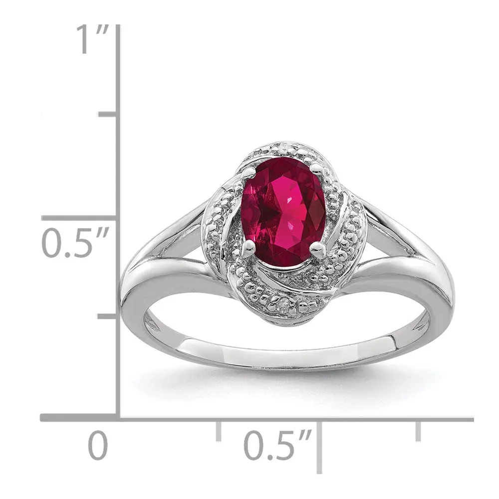 Rhodium-Plated Diamond & Created Ruby Ring in Sterling Silver