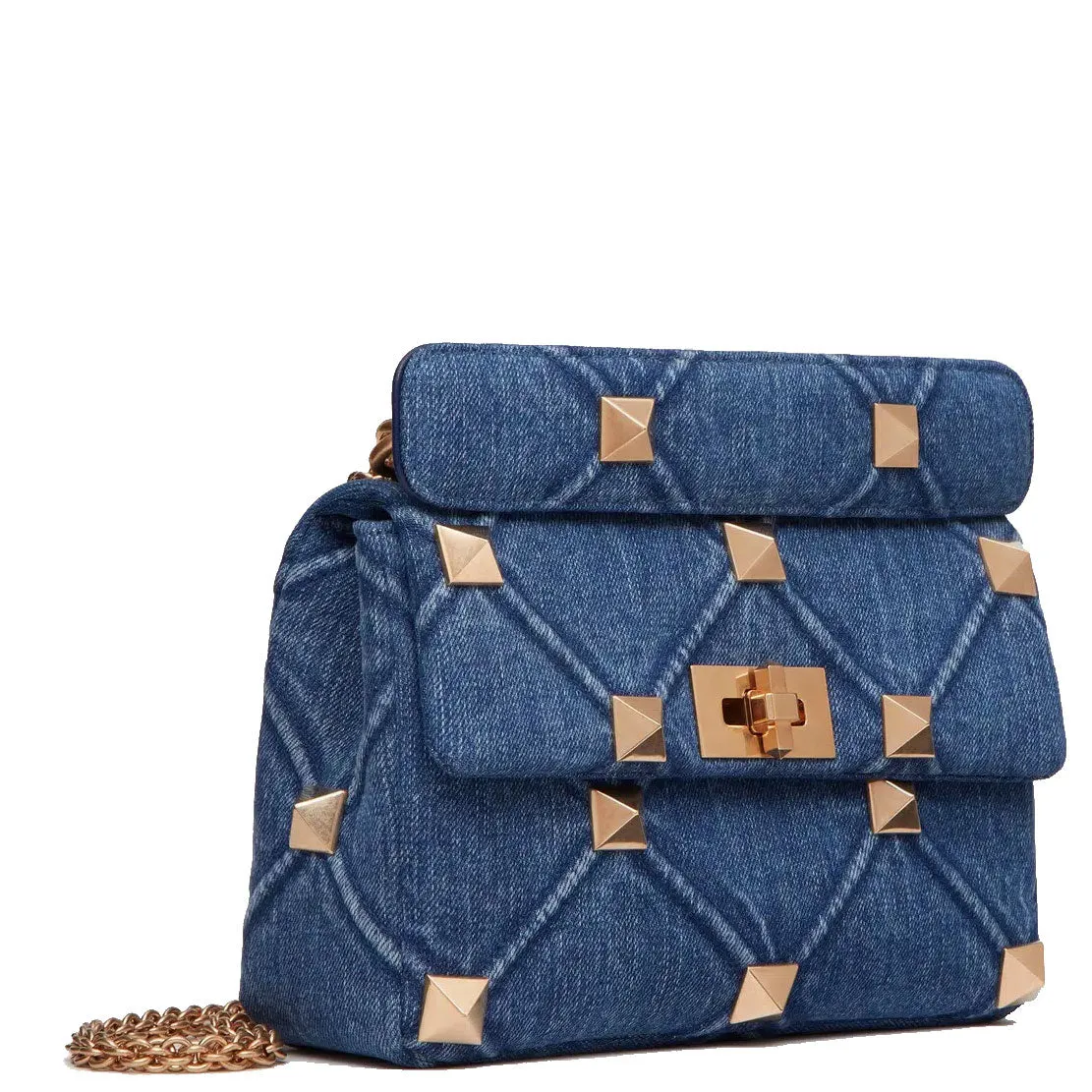 Roman Stud Grained Medium Bag, Denim