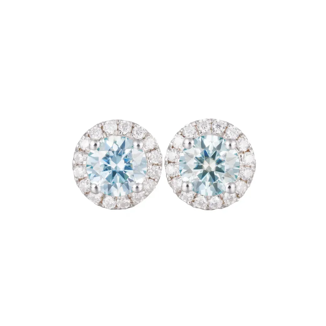 S925 Silver Rale Blue Moissanite Halo Earrings