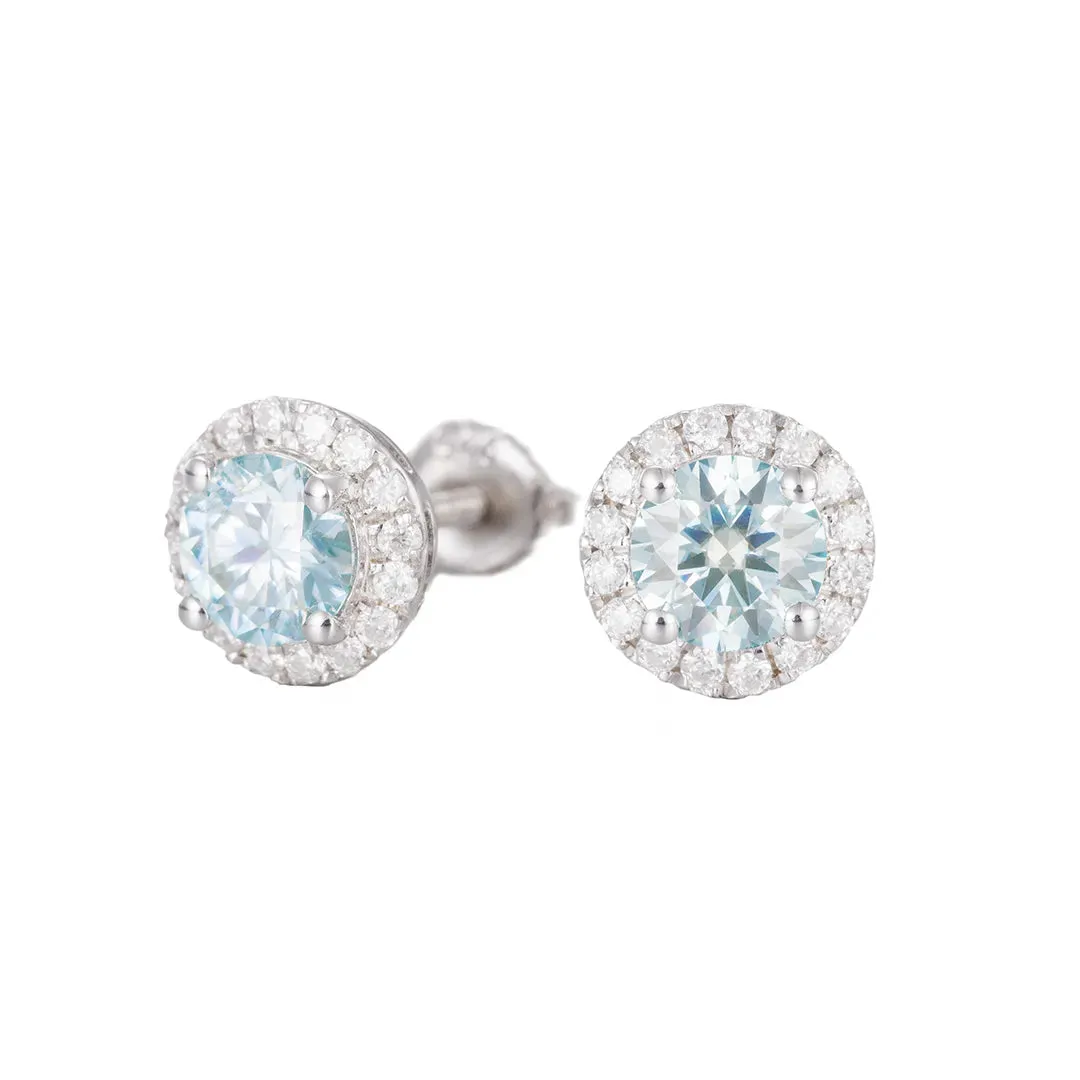 S925 Silver Rale Blue Moissanite Halo Earrings