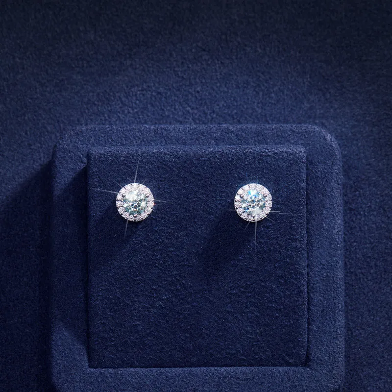 S925 Silver Rale Blue Moissanite Halo Earrings