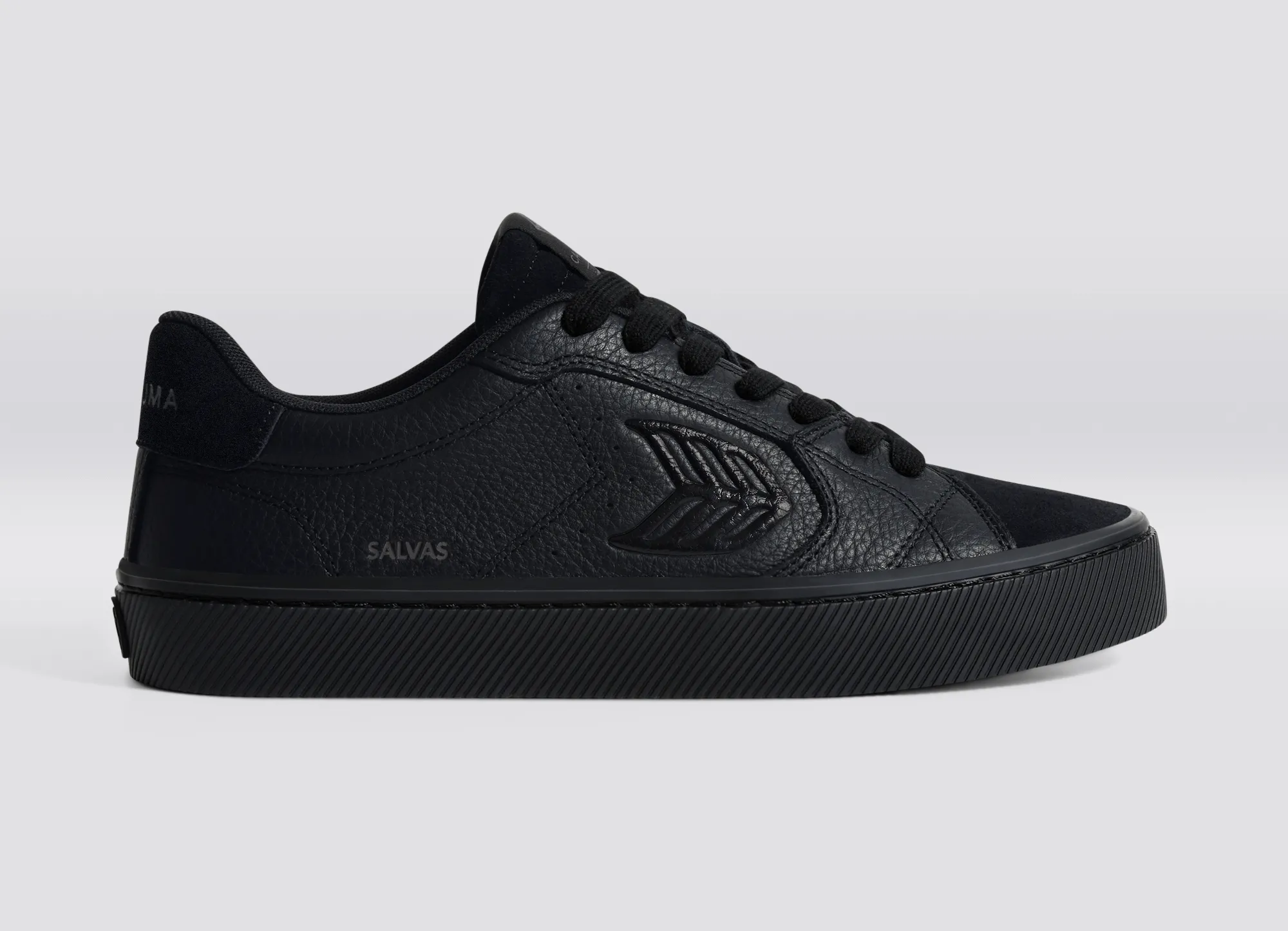 SALVAS All Black Premium Leather and Suede Ash Grey Logo Sneaker Women