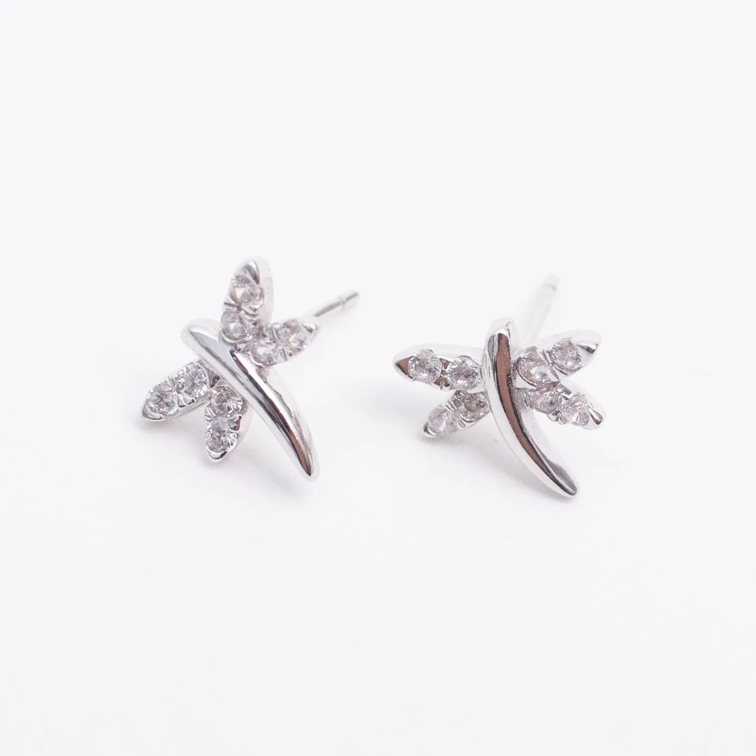 Silver Cubic Dragonfly Studs