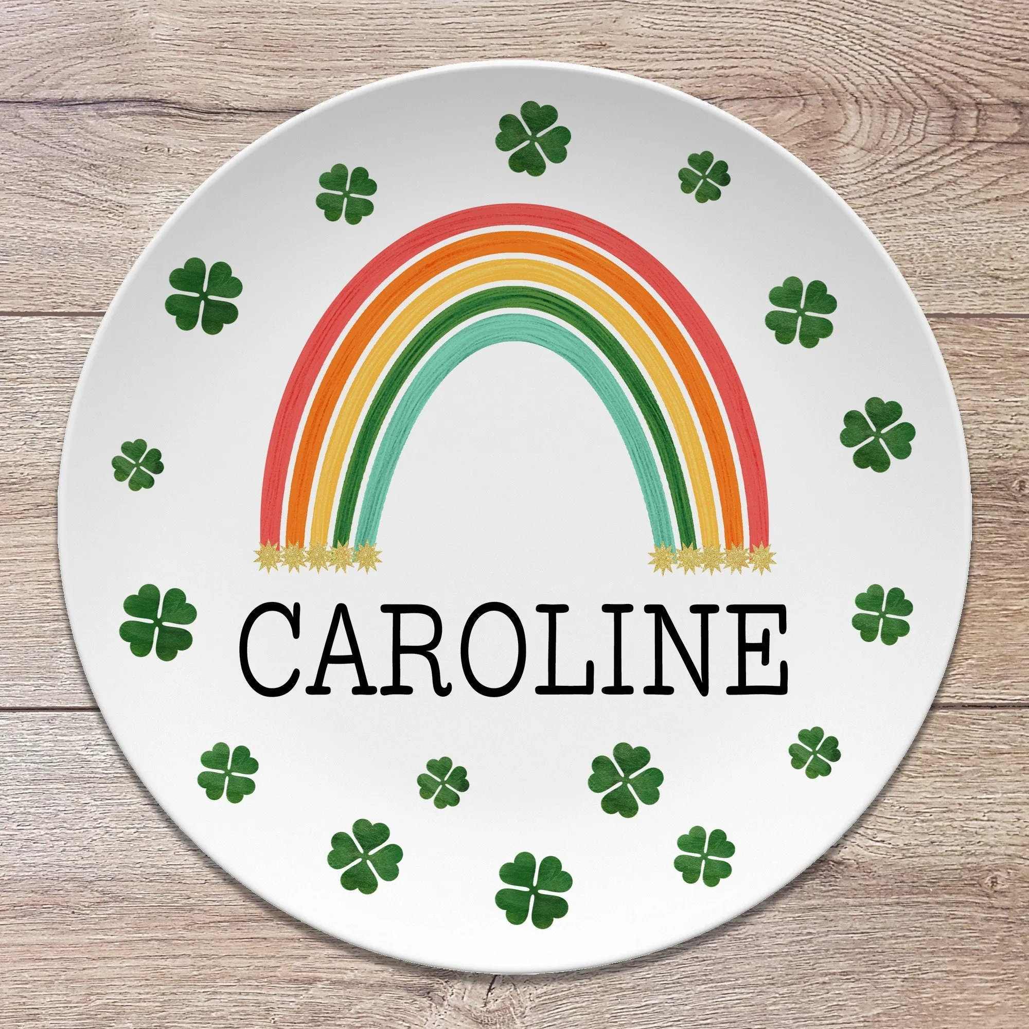 St. Patrick's Day Rainbow Clover Shamrock Personalized Plate