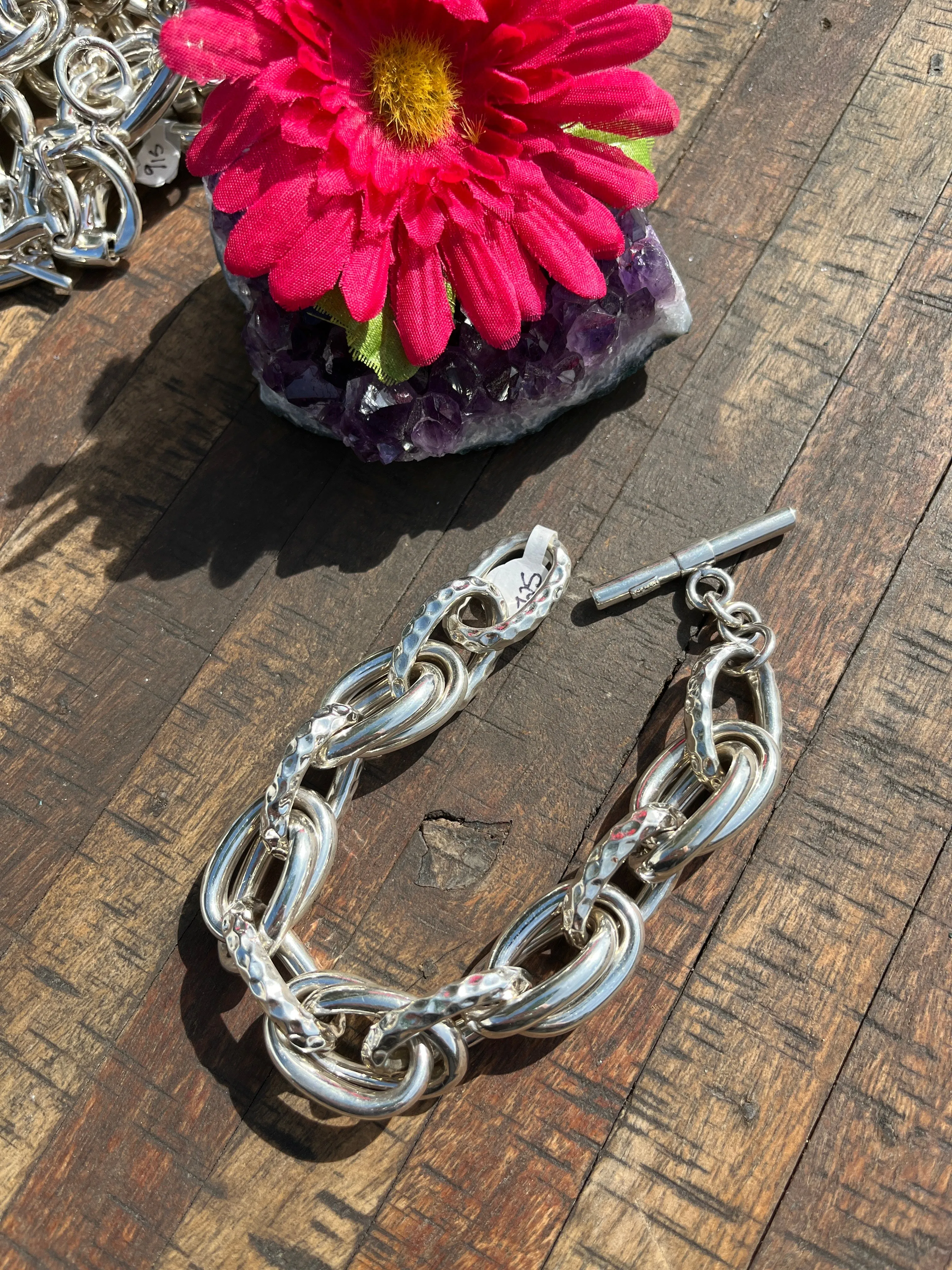 Sterling Hammered Double Link Bracelet