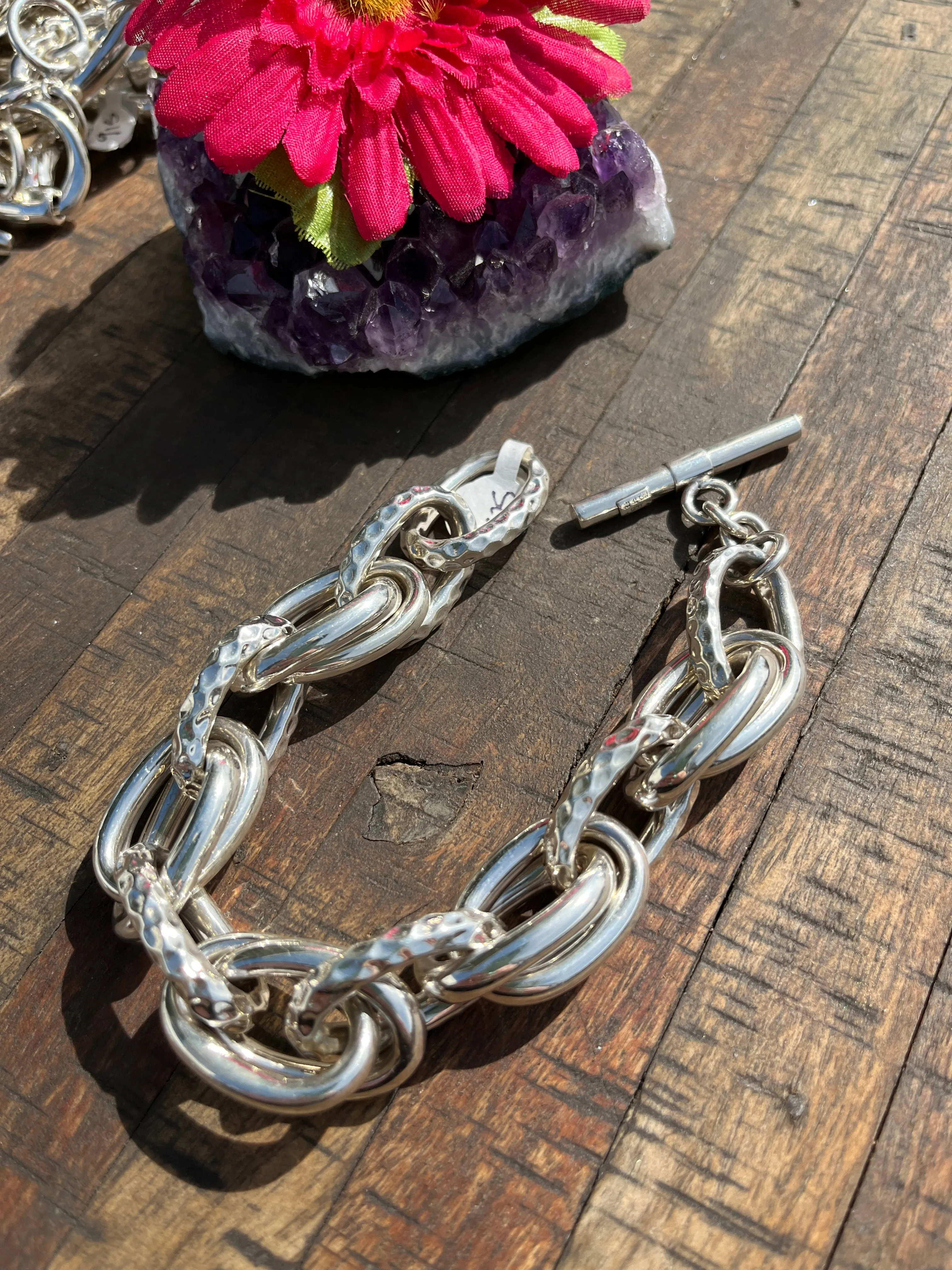 Sterling Hammered Double Link Bracelet