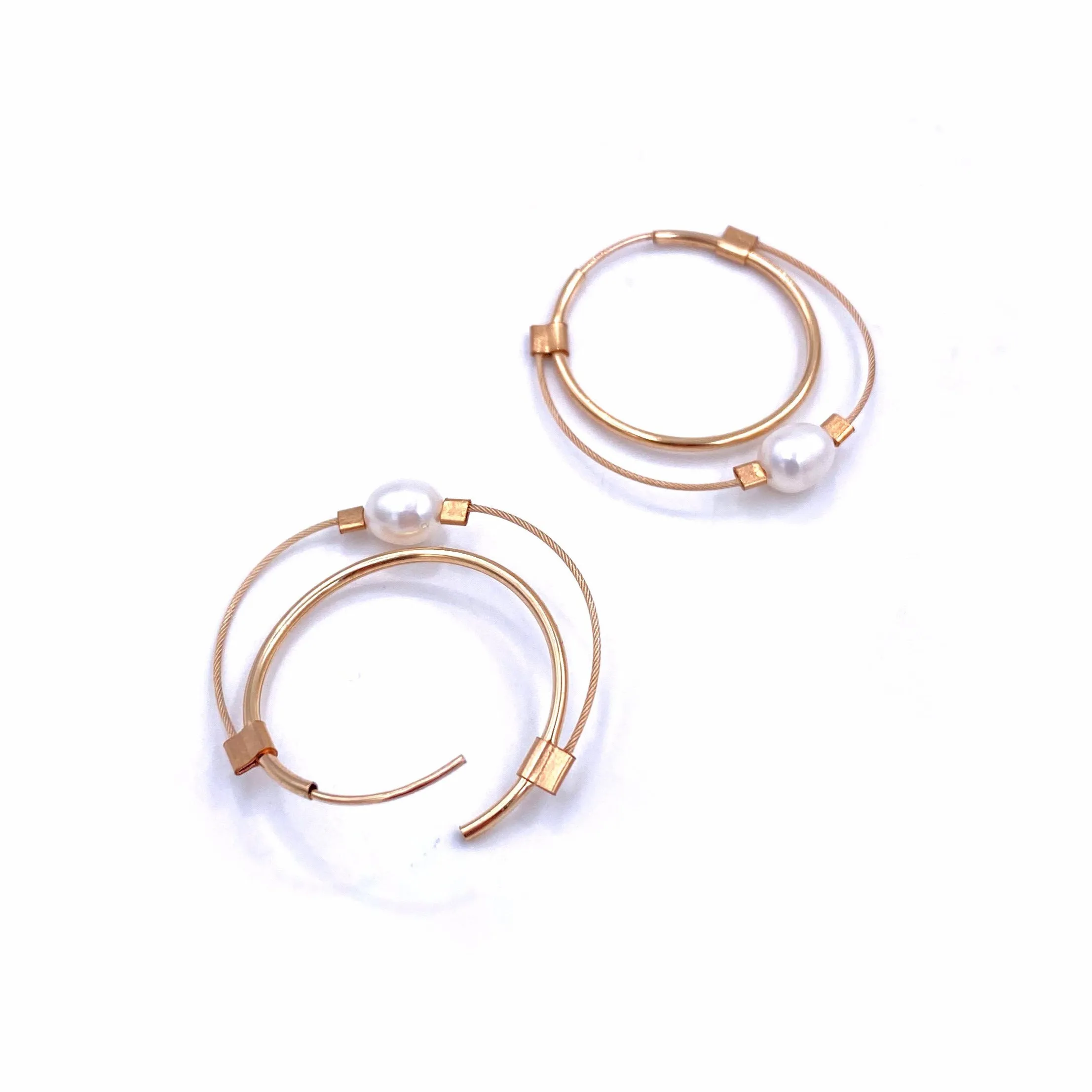 Stone Hoops, Small, Gold/Pearl