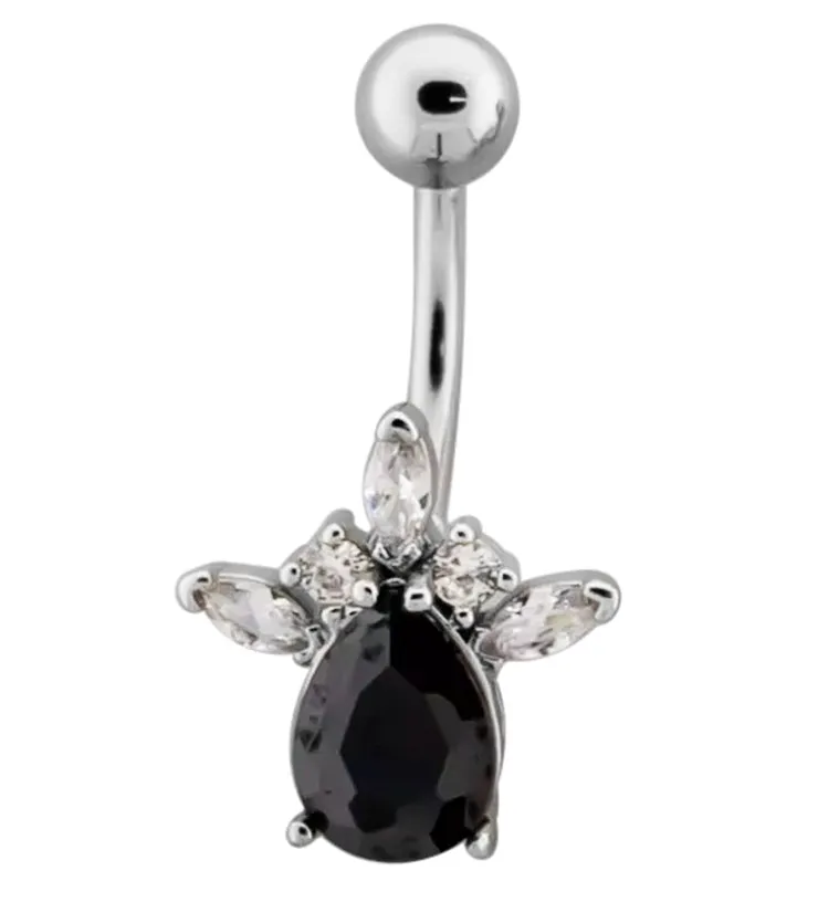 Tiara Teardrop Black CZ Belly Button Ring