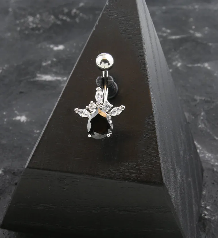 Tiara Teardrop Black CZ Belly Button Ring