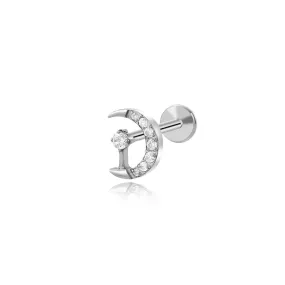 Titanium Diamond Moon Flat Back Stud (16G)