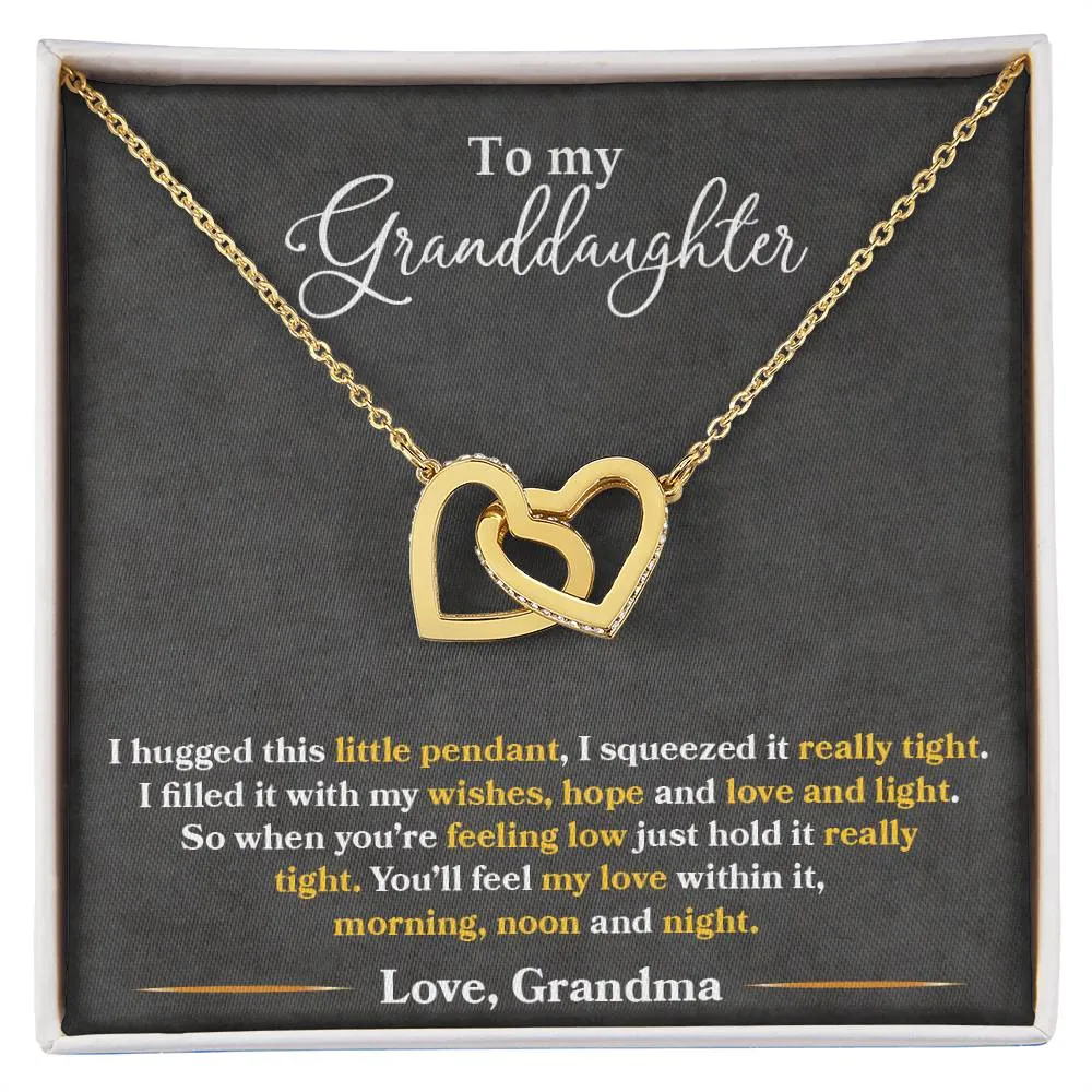 To My Granddaughter Gift, From Grandma, You'll Feel My Love Morning Noon and Night, Interlock Heart Pendant Necklace