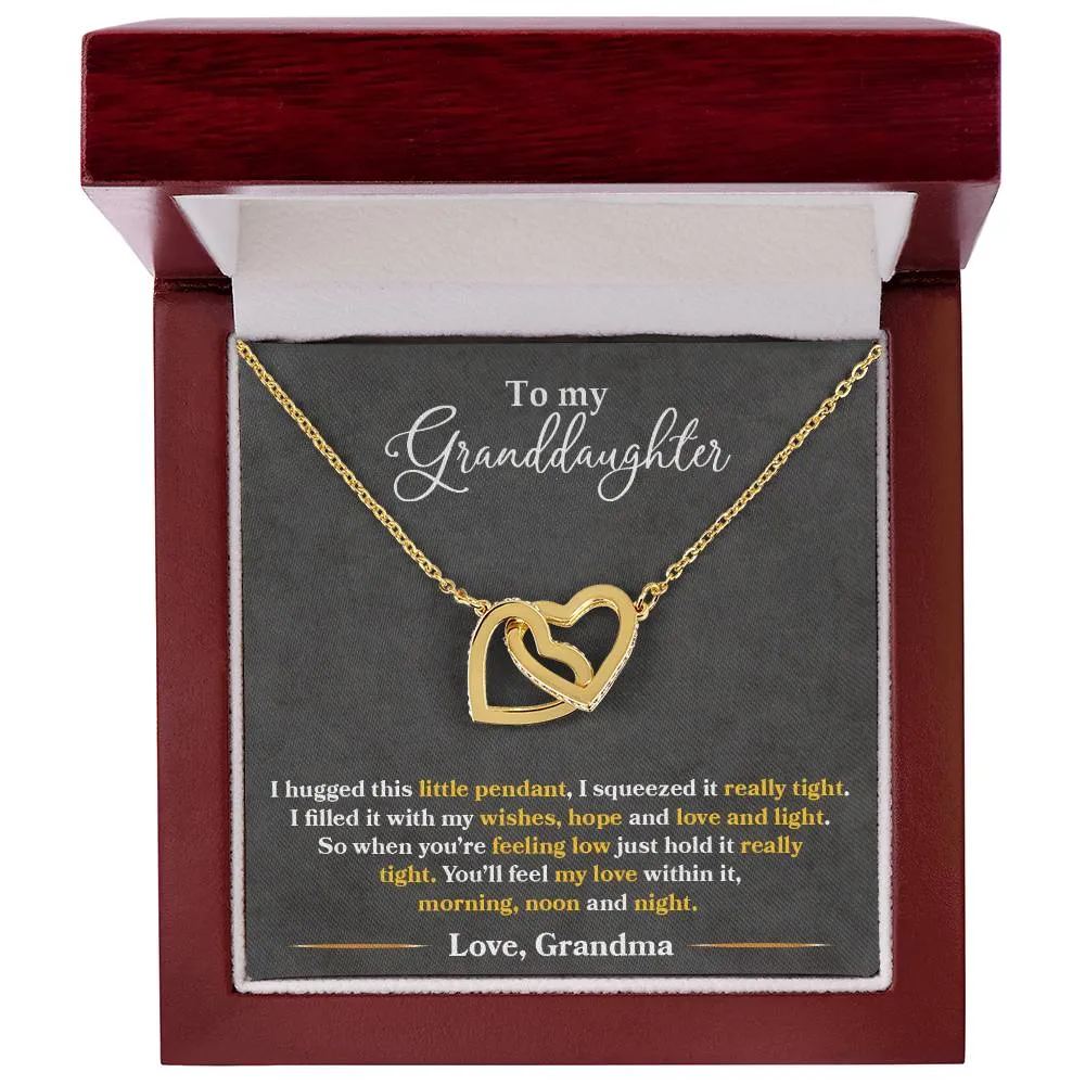 To My Granddaughter Gift, From Grandma, You'll Feel My Love Morning Noon and Night, Interlock Heart Pendant Necklace