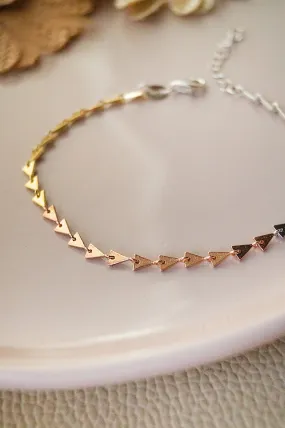 Triangle Linked Studded 3 Tone Sterling Silver Chain Bracelet