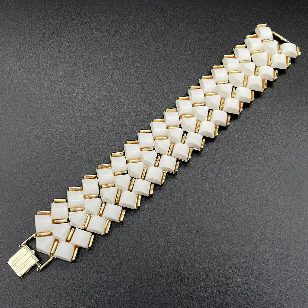 【USA輸入】ヴィンテージ ホワイトプラスチック ジオメトリック ブレスレット/Vintage White Plastic Geometric Bracelet