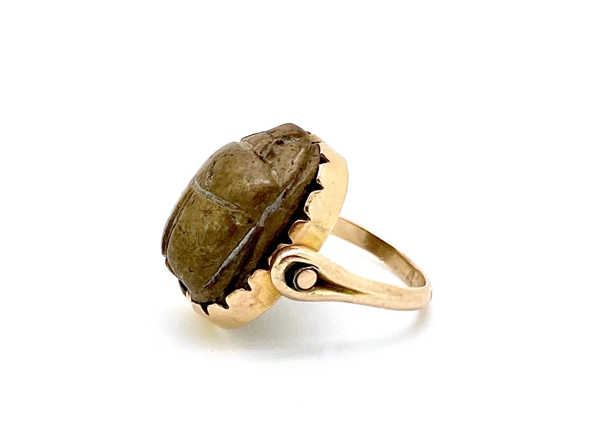 V I N T A G E // scarab swivel / 14k rosier yellow gold with carved scarab ring or pendant / size 5