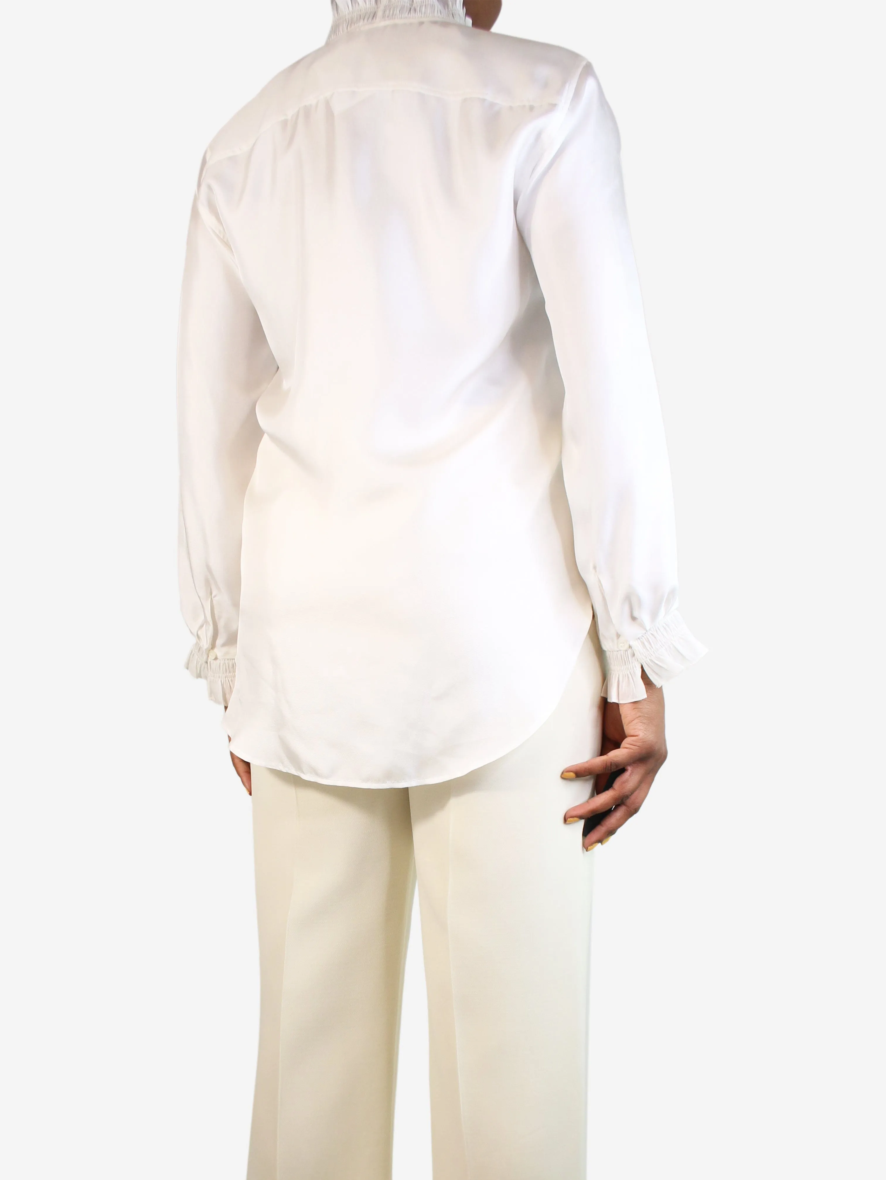 White ruffle trim silk shirt - size UK 12