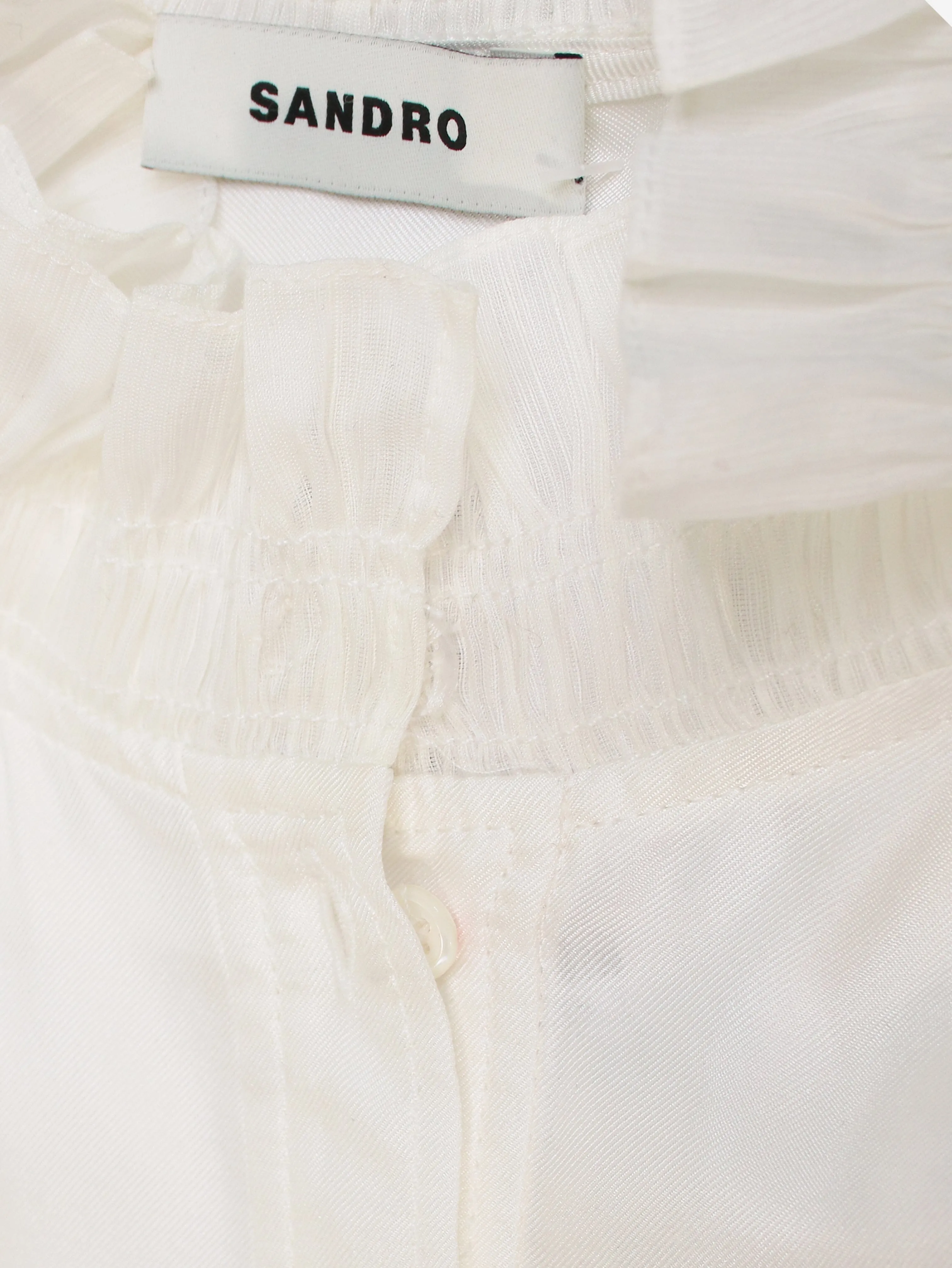 White ruffle trim silk shirt - size UK 12