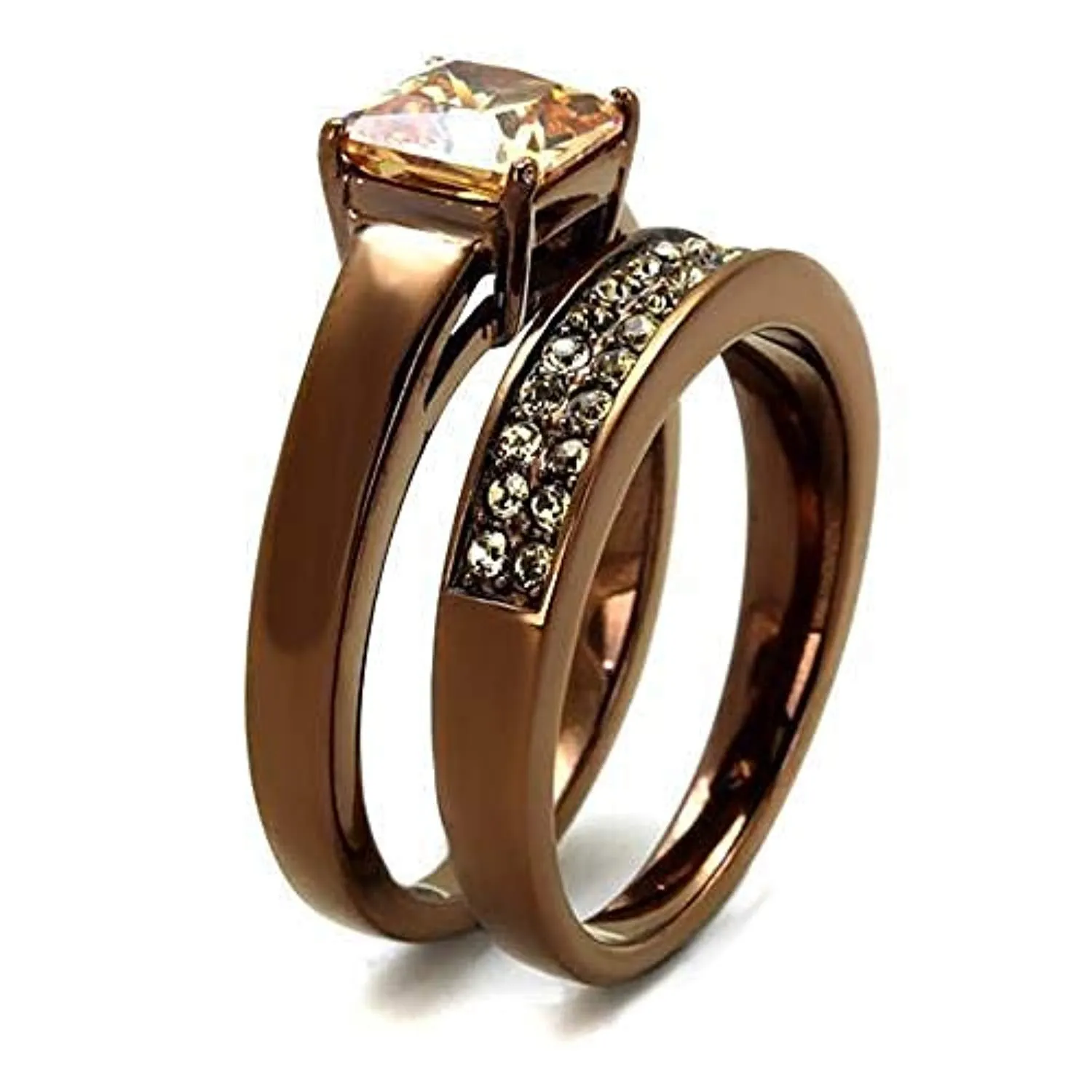 WildKlass Stainless Steel Ring IP Coffee Light Women AAA Grade CZ Champagne