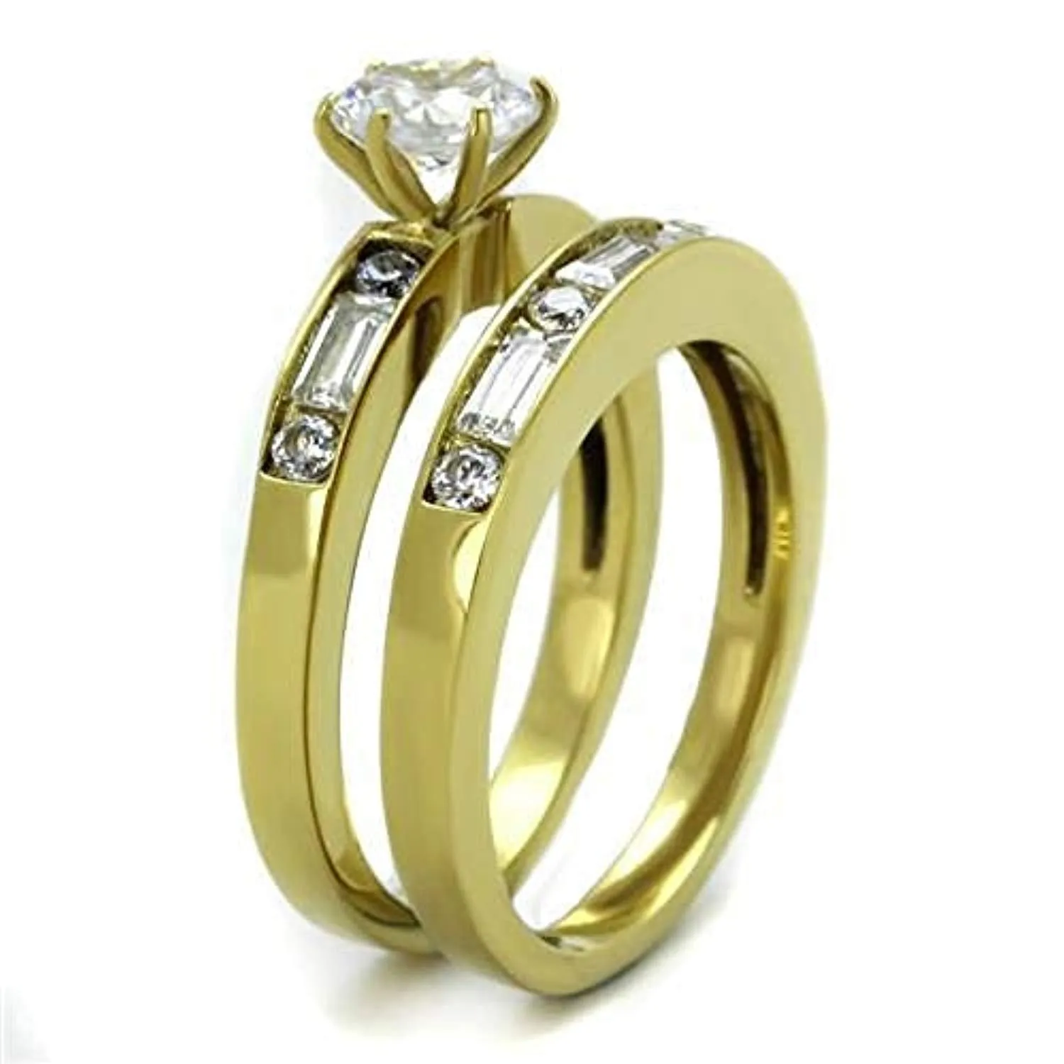 WildKlass Stainless Steel Ring IP Gold Women AAA Grade CZ Clear