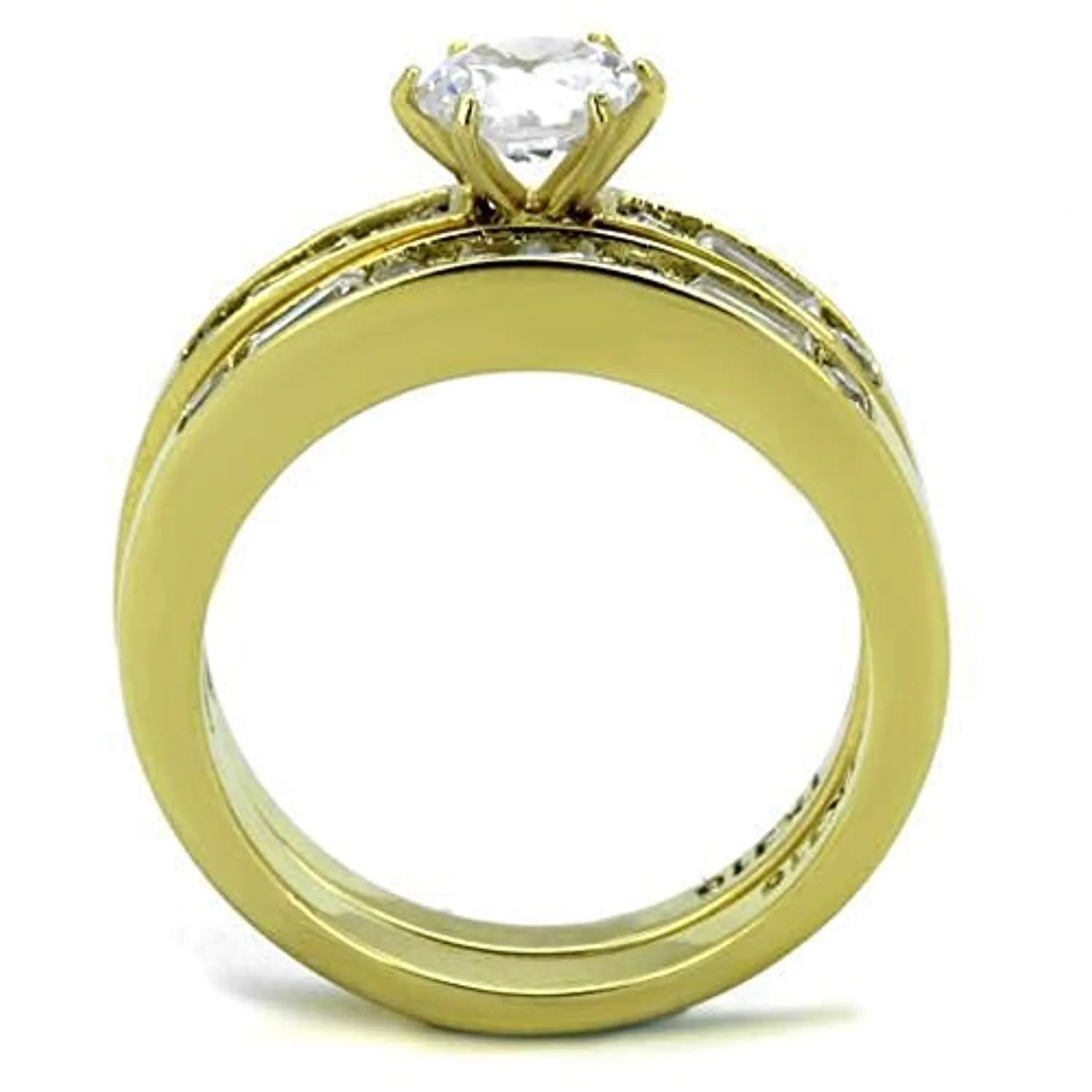 WildKlass Stainless Steel Ring IP Gold Women AAA Grade CZ Clear