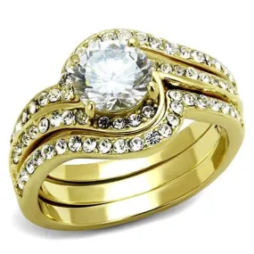 WildKlass Stainless Steel Ring IP Gold Women AAA Grade CZ Clear