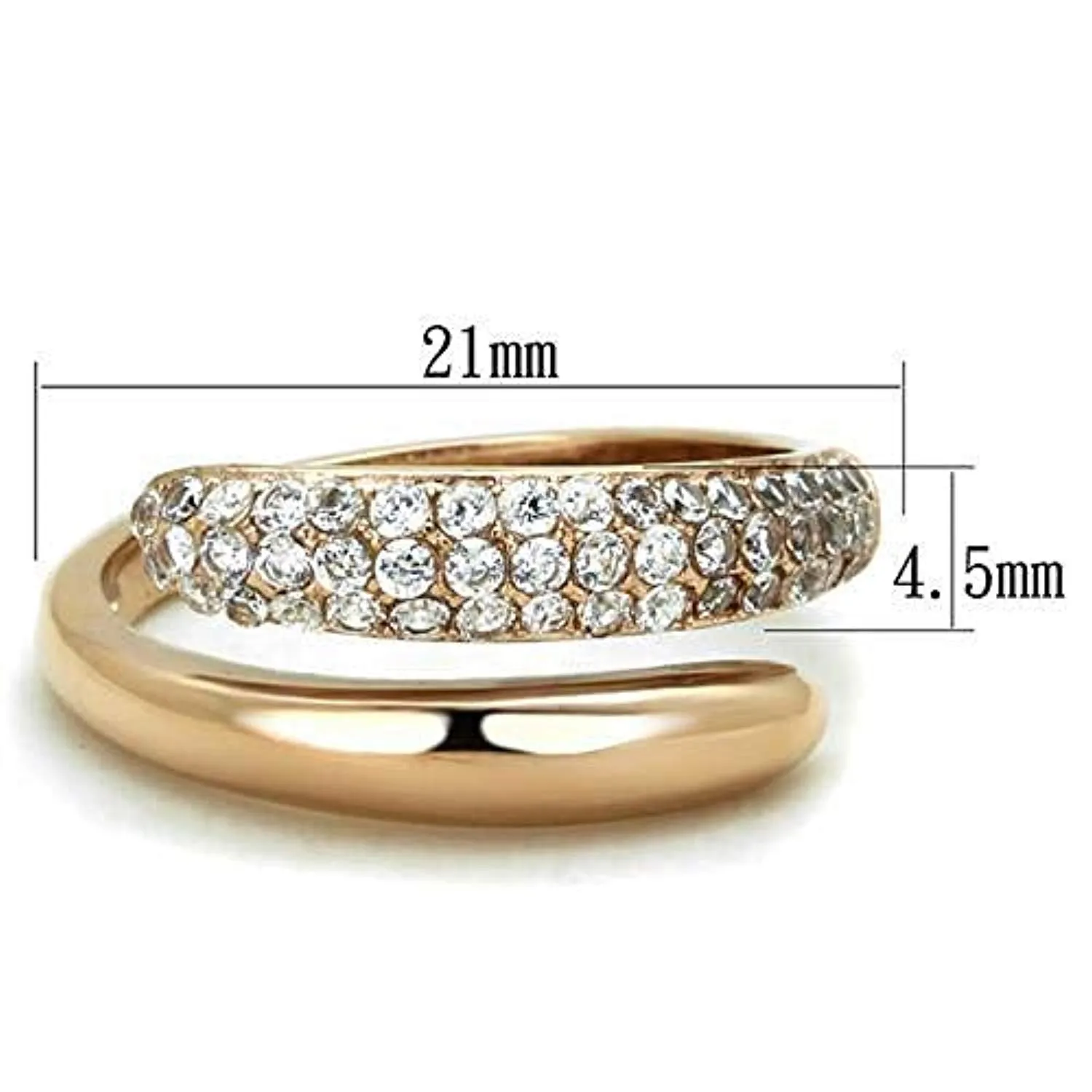 WildKlass Stainless Steel Ring IP Rose Gold Women AAA Grade CZ Clear