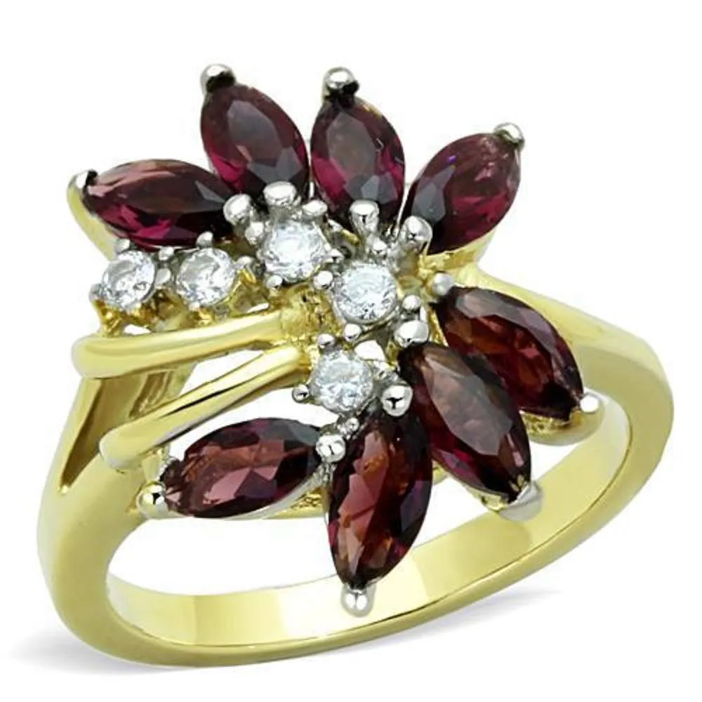 WildKlass Stainless Steel Ring Two-Tone IP Gold Women Synthetic Amethyst