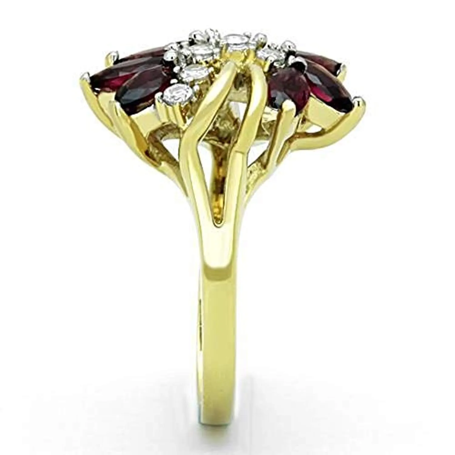 WildKlass Stainless Steel Ring Two-Tone IP Gold Women Synthetic Amethyst