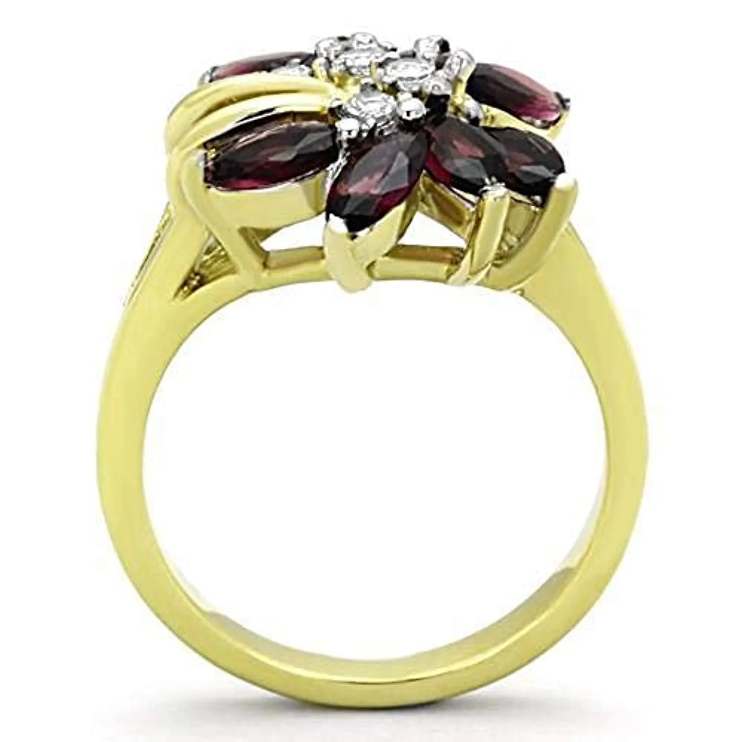 WildKlass Stainless Steel Ring Two-Tone IP Gold Women Synthetic Amethyst