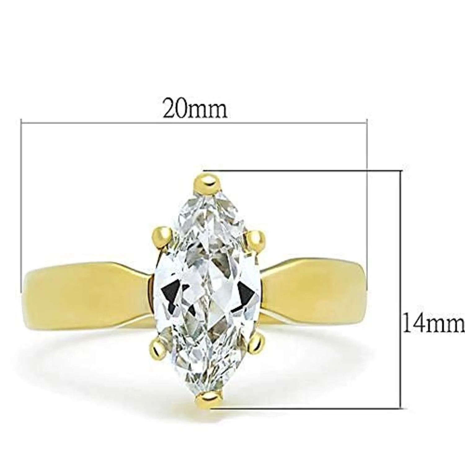 WildKlass Stainless Steel Solitaire Ring IP Gold Women AAA Grade CZ Clear