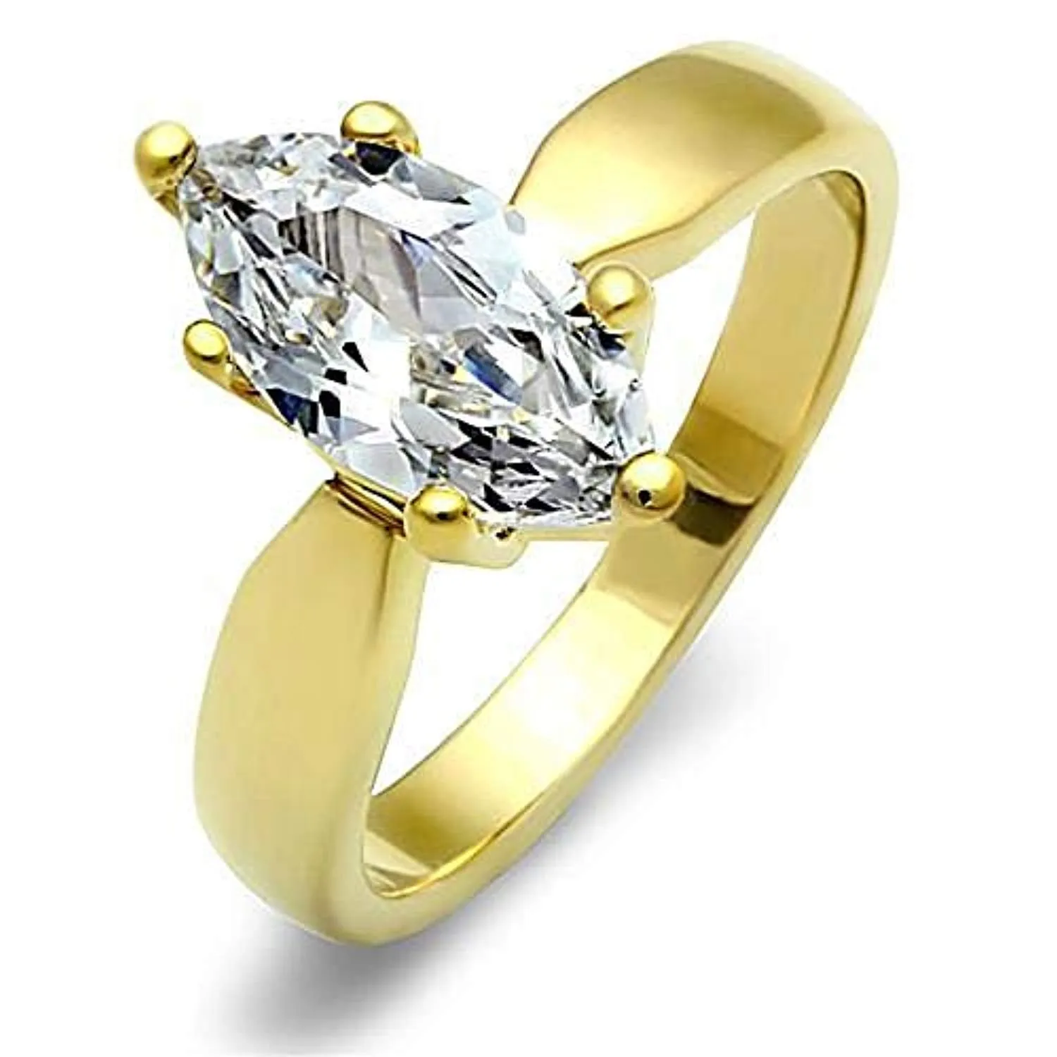 WildKlass Stainless Steel Solitaire Ring IP Gold Women AAA Grade CZ Clear