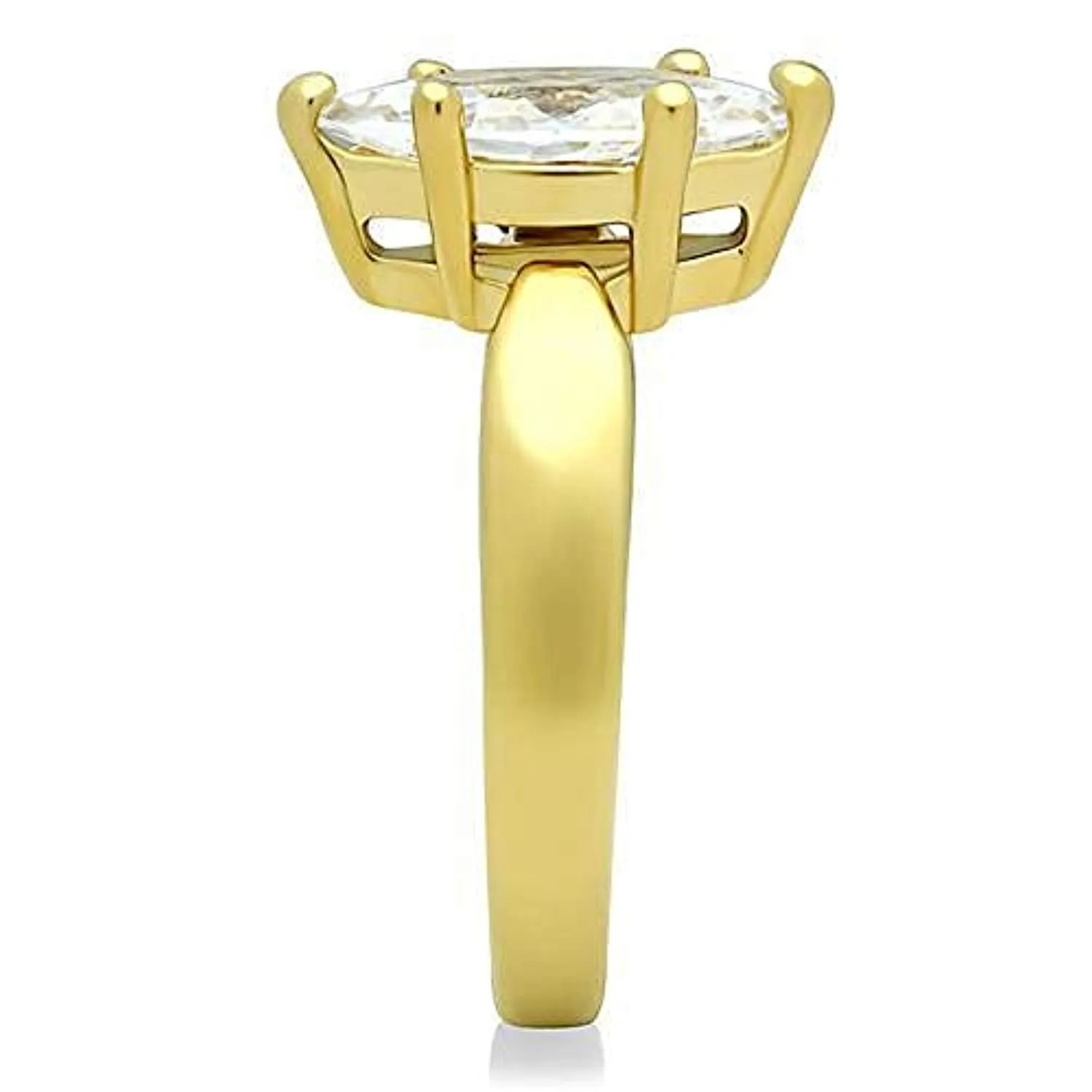 WildKlass Stainless Steel Solitaire Ring IP Gold Women AAA Grade CZ Clear