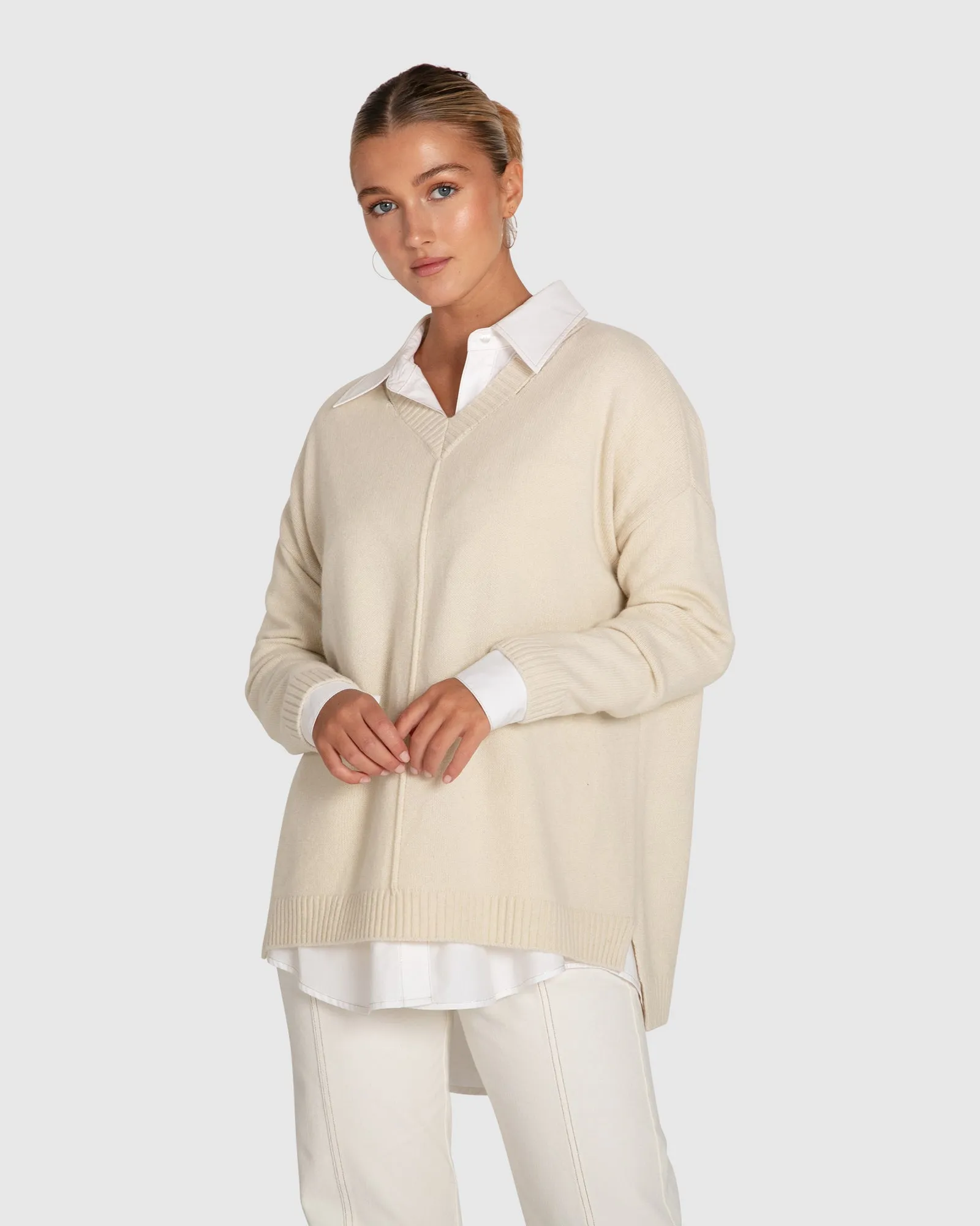 Wonder Of You Cashmere Blend Oversized Jumper - Cream